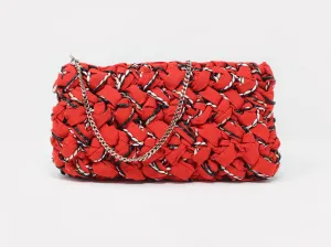 Lorenza Gandaglia Grosgrain Raffia Clutch Red