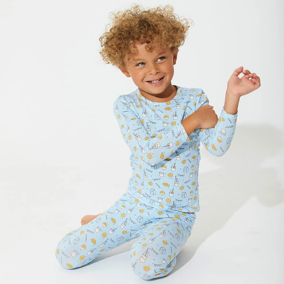 Milk & Cookies Blue Bamboo Kids Pajamas