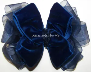 Navy Blue Velvet Organza Hair Bow