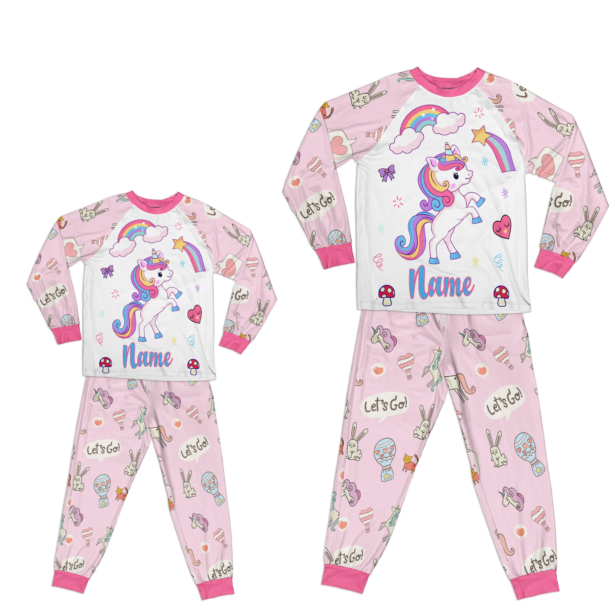 Personalized Family Pajama Sets | Matching Xmas Jammies for KIDS | Christmas Holiday family PJs | Pink UNICORN nightsuit