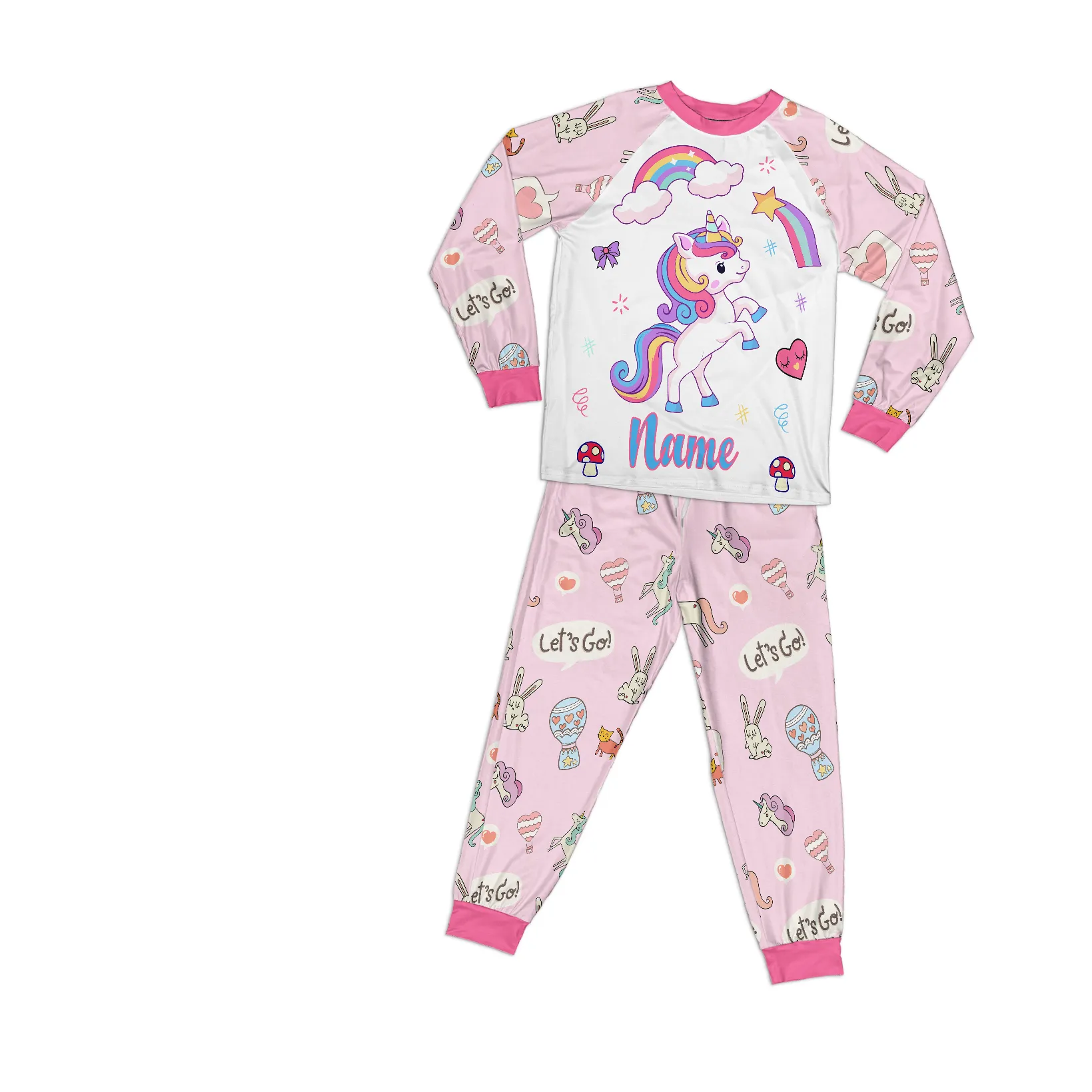 Personalized Family Pajama Sets | Matching Xmas Jammies for KIDS | Christmas Holiday family PJs | Pink UNICORN nightsuit