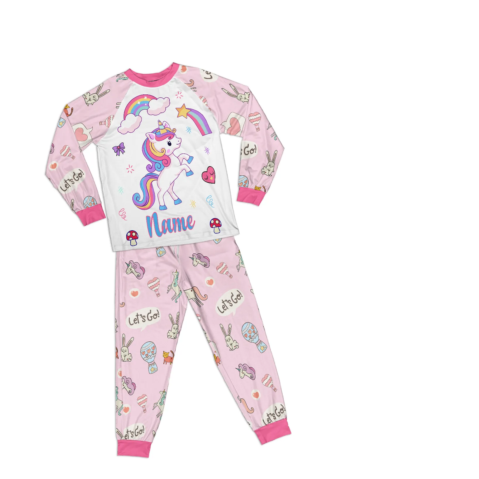 Personalized Family Pajama Sets | Matching Xmas Jammies for KIDS | Christmas Holiday family PJs | Pink UNICORN nightsuit