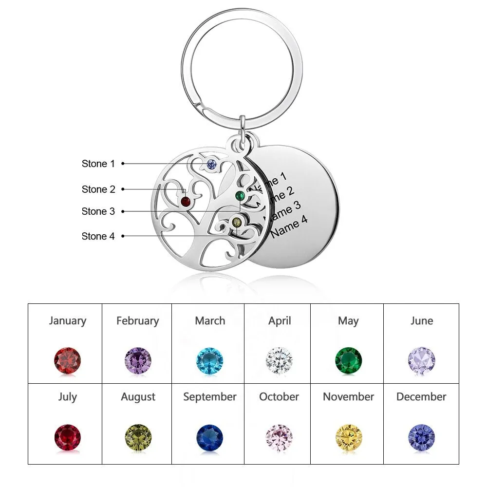 Personalized Tree of Life Keychains With 4 Names