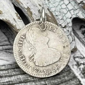 Pirate Chic Silver 1 Reale Spanish Portrait Dollar Dated 1808 - the Legendary "Piece of Eight" Pendant | Artifact #8846