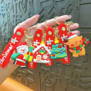 Premium Quality 3D Christmas Keychain with (Self Adhesive Hook) (Pack of 2 )(Random Design)