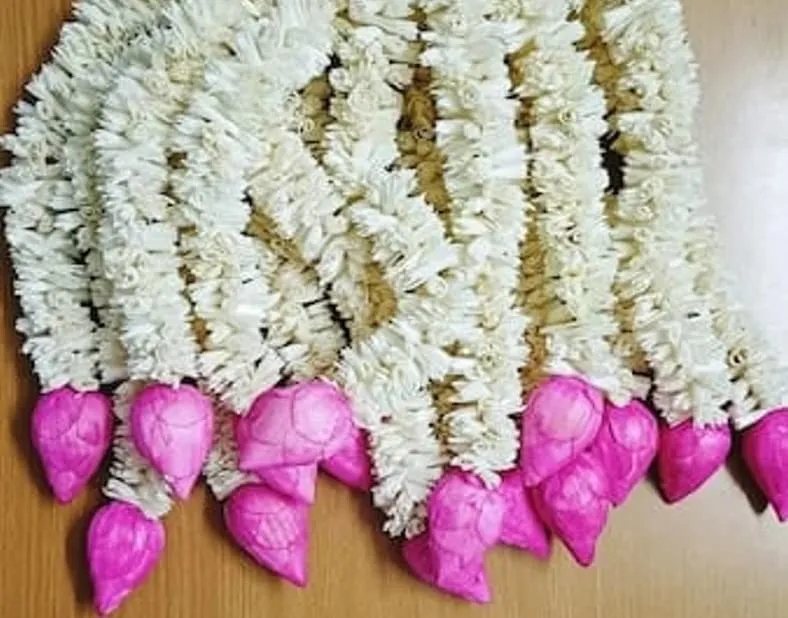 Rabidha Beautiful Decorative Artificial White Jasmine & Pink Lotus Flower Garlands Festival, Events,Wedding Mehndi Home Decor Baby Shower Diwali Wedding Gift Items & DIY Craft |10 pcs Flower