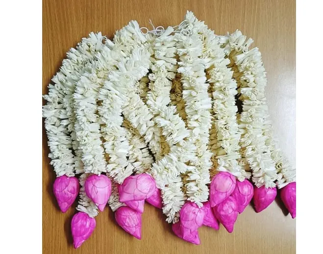 Rabidha Beautiful Decorative Artificial White Jasmine & Pink Lotus Flower Garlands Festival, Events,Wedding Mehndi Home Decor Baby Shower Diwali Wedding Gift Items & DIY Craft |10 pcs Flower