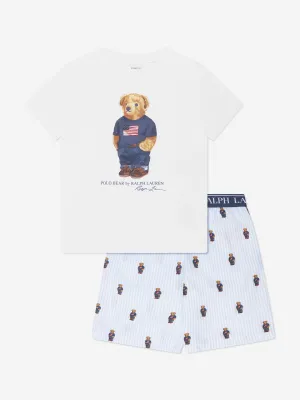 Ralph Lauren Boys Bear T-Shirt And Shorts Pyjama Set in White