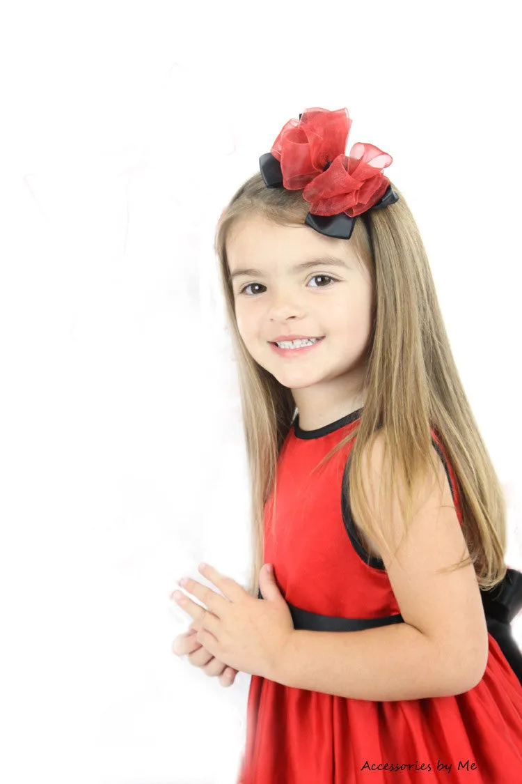 Red Black Organza Satin Hair Bow