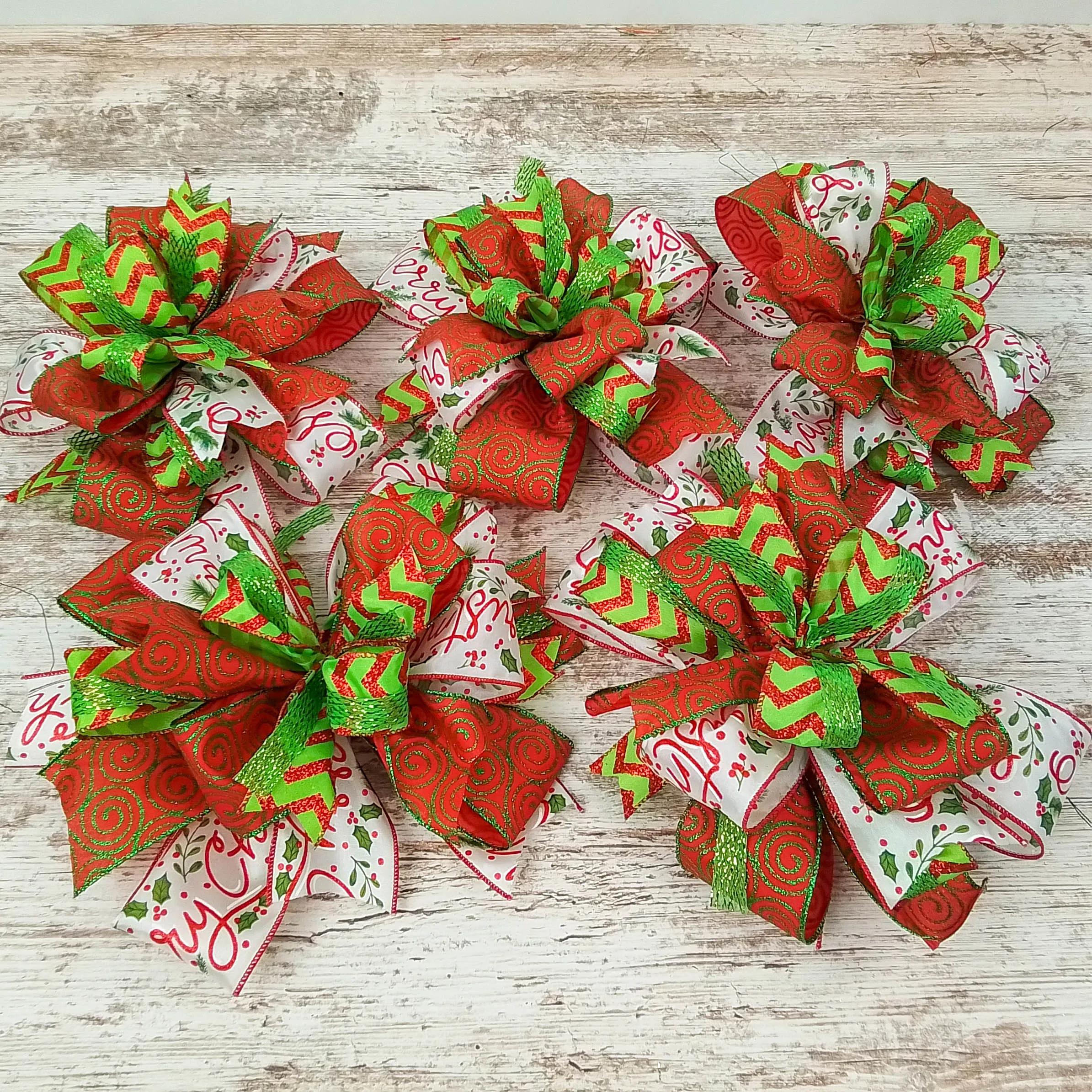 Red Lime Green Christmas Holiday Lantern Wreath Bow - Burlap Wreath Embellishment for Making Your Own - Layered Full Handmade Farmhouse Already Made