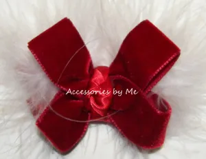 Red Velvet Marabou Hair Bow