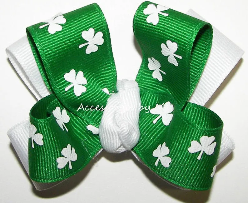 Shamrock Green White Hair Bow