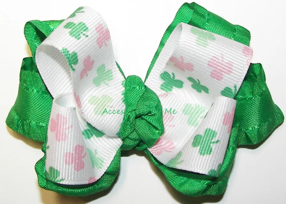 Shamrock Pink Green Ruffle Hair Clip