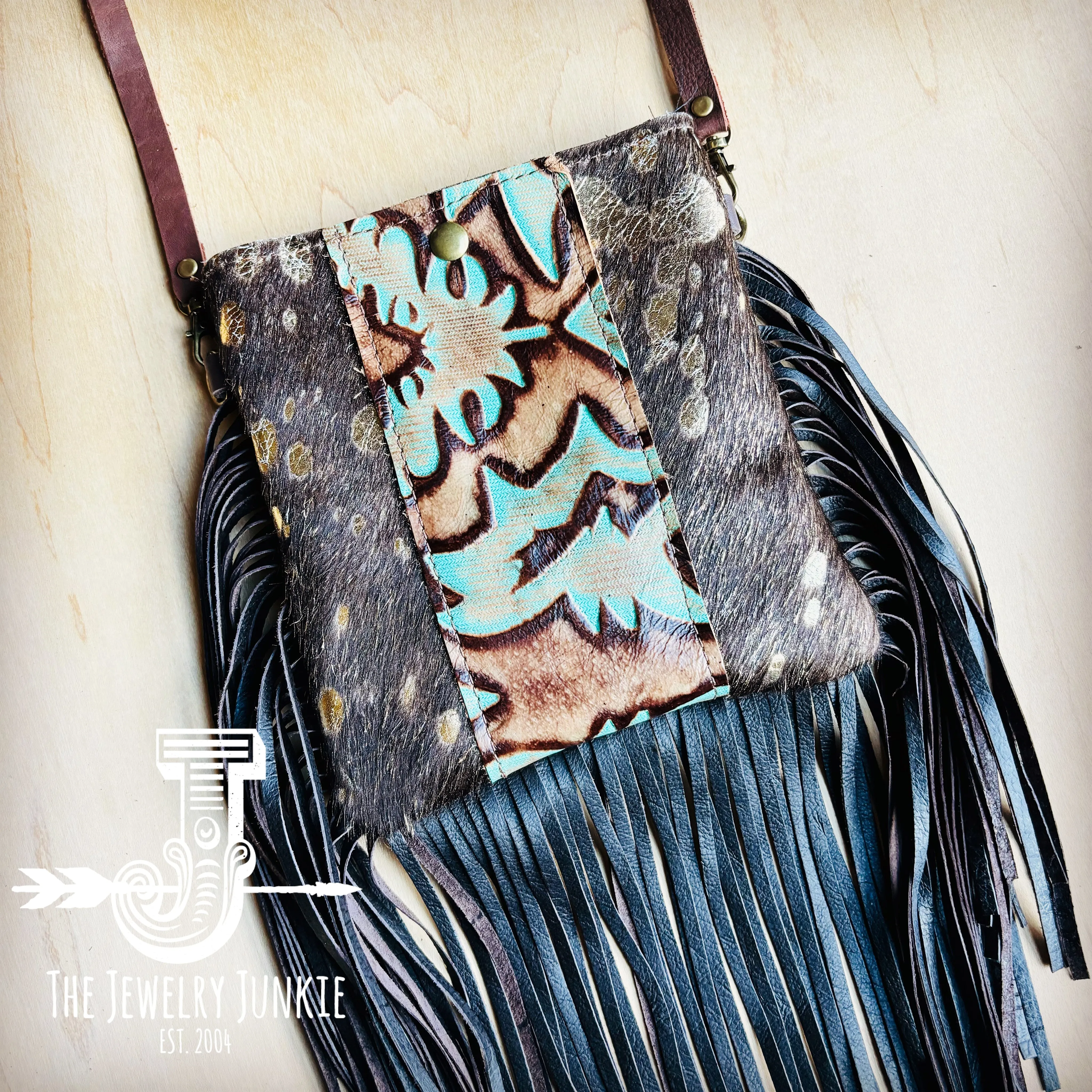 **Small Crossbody Handbag w/ Turquoise Laredo Full Fringe 513y