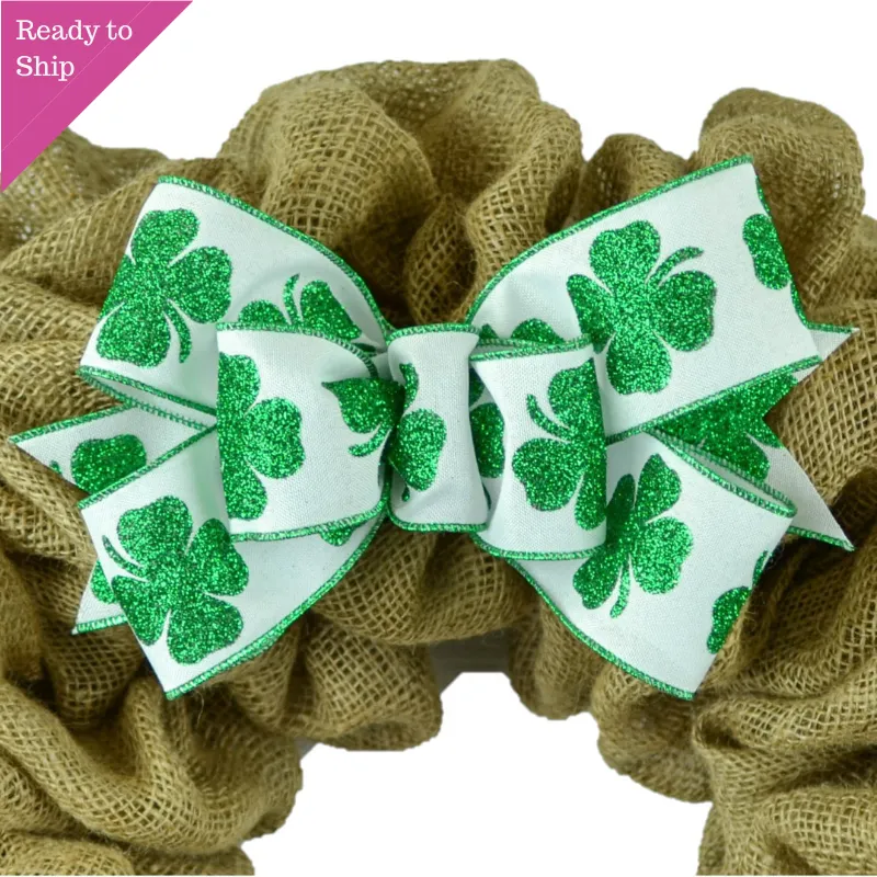 St Patricks Day Wreath Bow - Clover Wreath Embellishment for Making Your Own - Farmhouse Already Made