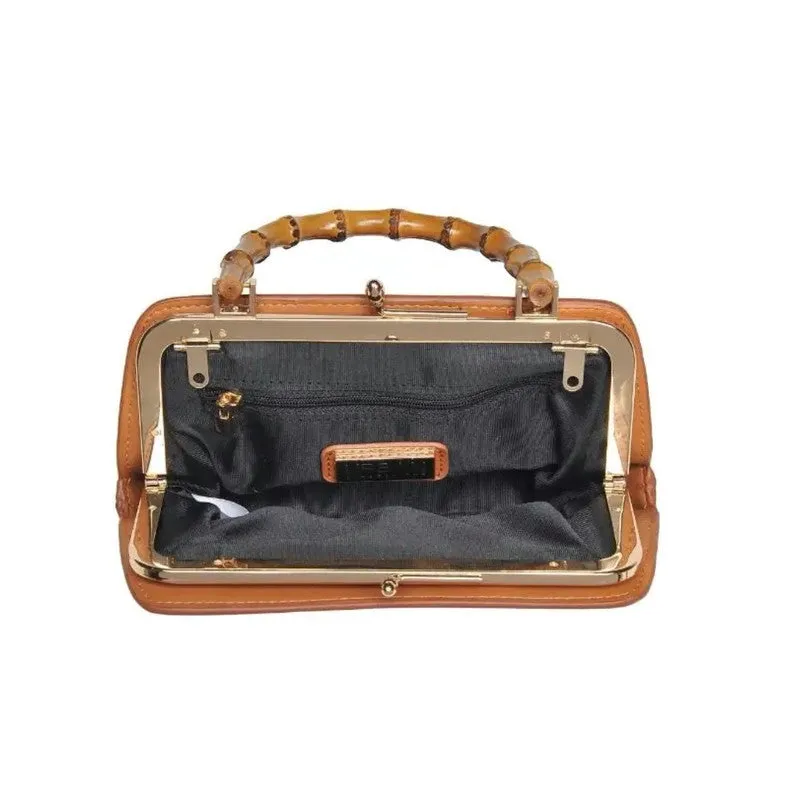 Tan Tillie Bamboo Handle Clutch Bag