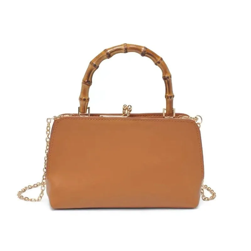 Tan Tillie Bamboo Handle Clutch Bag