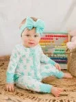 Teal Fairytale Bows Ruffled Footie