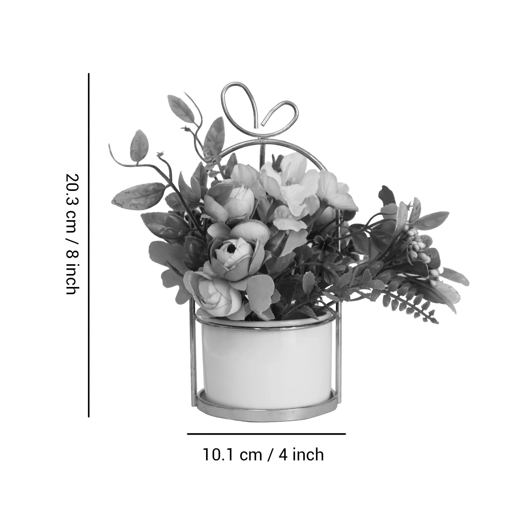 TIED RIBBONS Decorative Artificial Rose Flowers Plants with Vase Pot and Stand Decoration Items for Home Décor Living Room Kitchen Bedroom Office Table Set (20.3 cm x 10.1 cm, Multi)