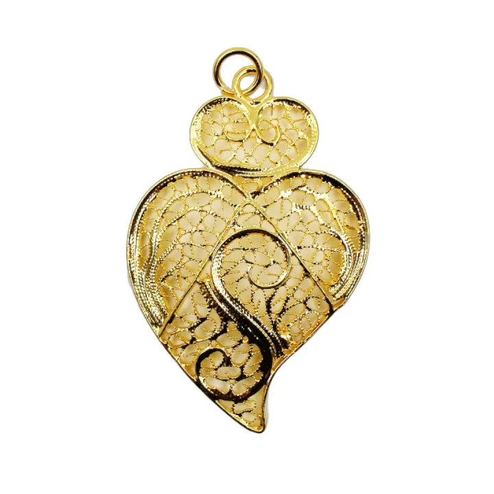 Traditional Portuguese Filigree Costume Flat Heart Pendant