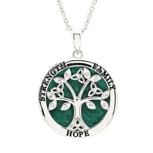 Tree of Life Green Enamel Crystal Necklace