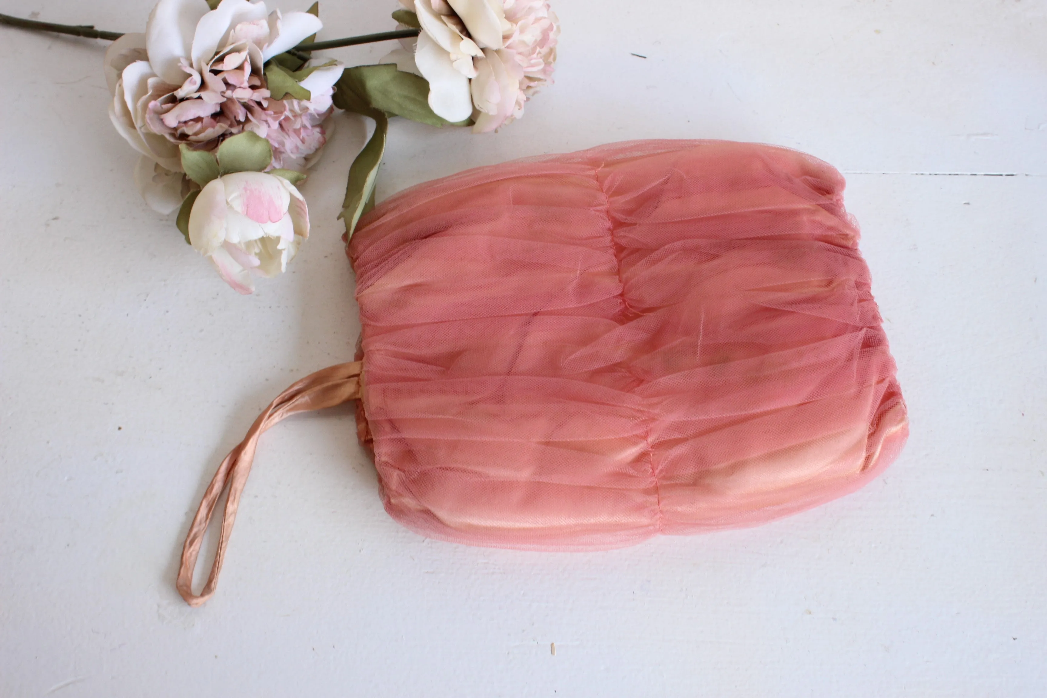 Vintage 1950s Satin And Tulle Muff