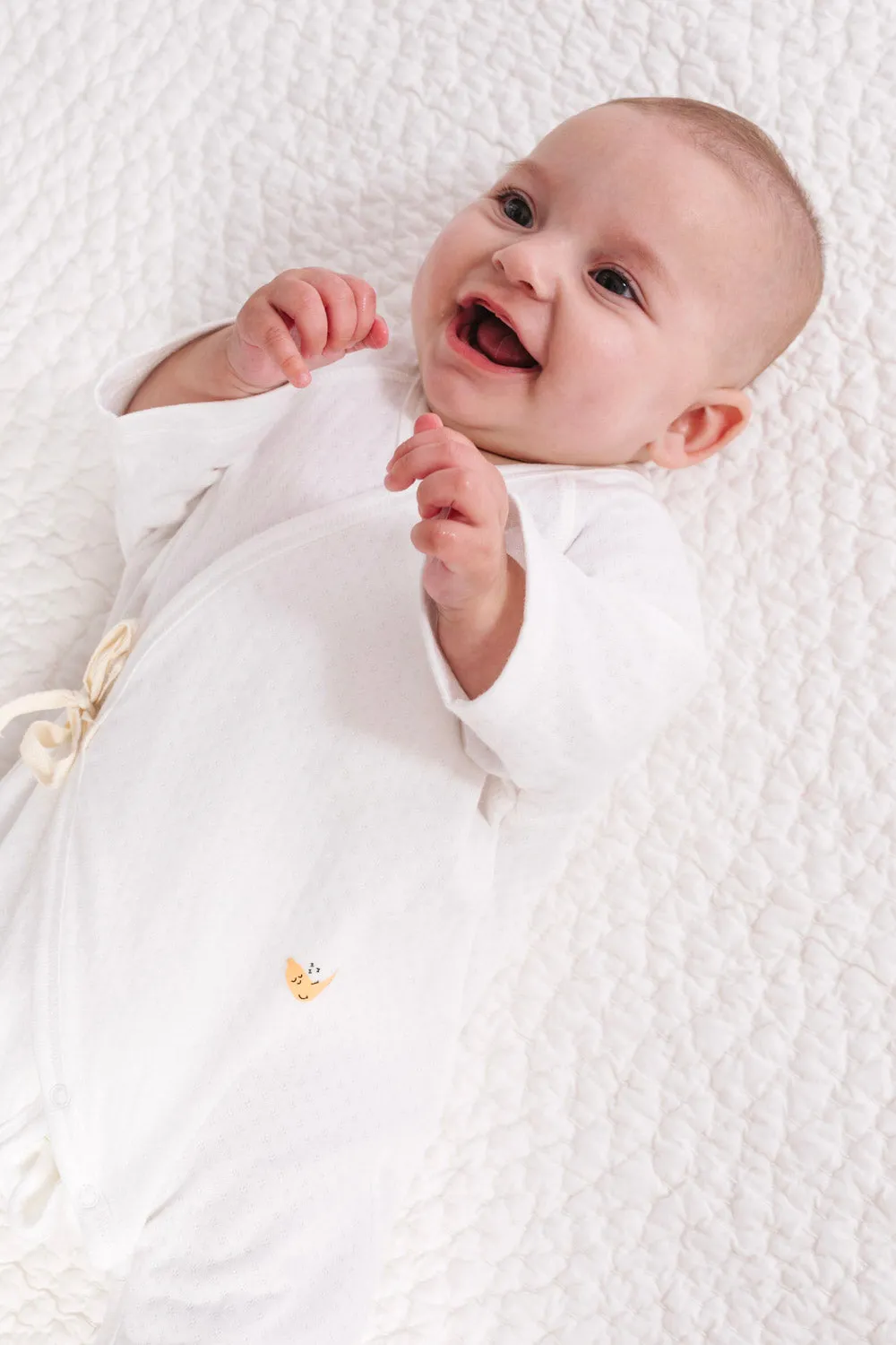 White Pointelle Baby Kimono Onesie