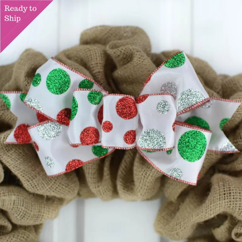 White, Red, Emerald Christmas Add On Wreath Bow - Wreath Embellishment for Already Made Wreath