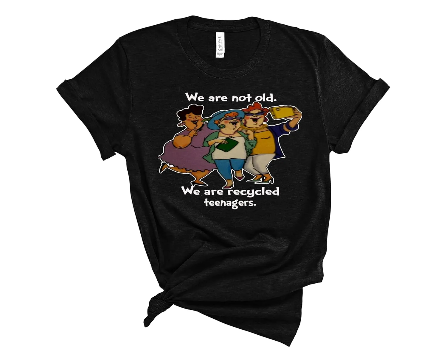 Woman funny t-shirt Graphic Tees for Women - Funny Printed Shirt with Old Ladies and Words 'WE ARE NOT OLD WE ARE RECYCLED TEENAGERS' - Cute Women's