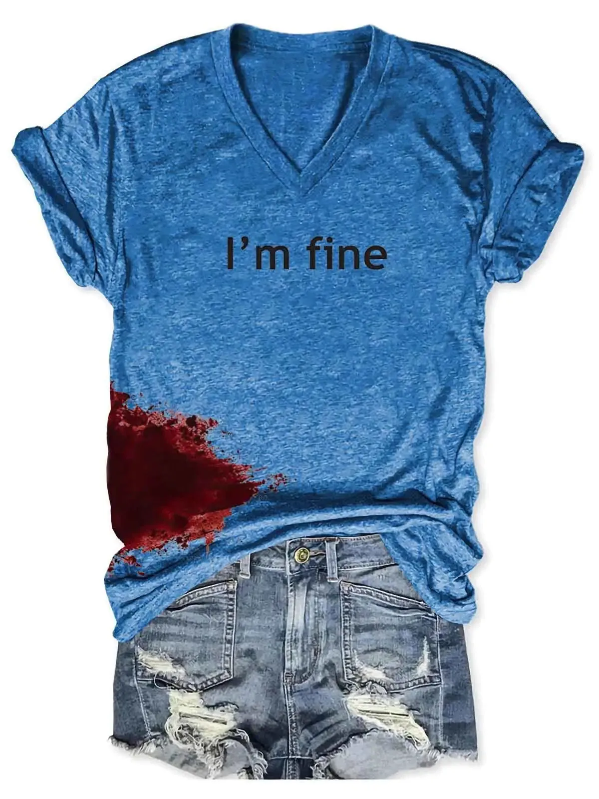 Women Halloween Bloodstained I'm Fine Shirt