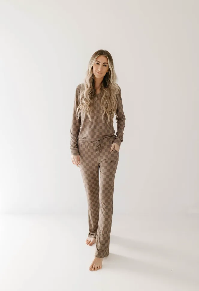 Women's Bamboo Pajamas |  Faded Brown Checkerboard