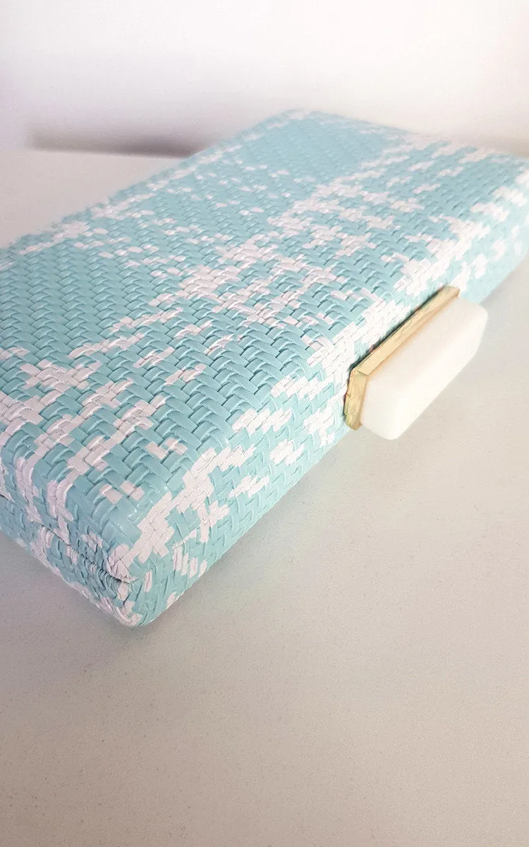 Woven Box Clutch with Long Strap Detail