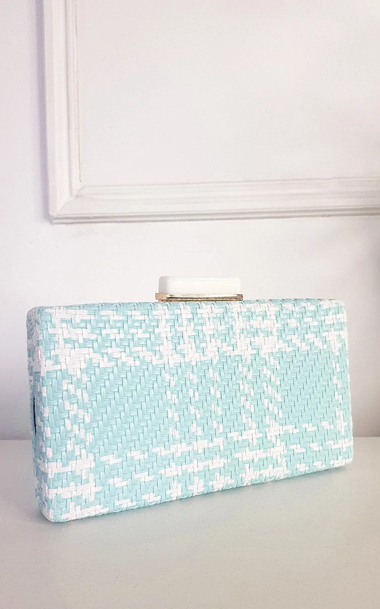 Woven Box Clutch with Long Strap Detail